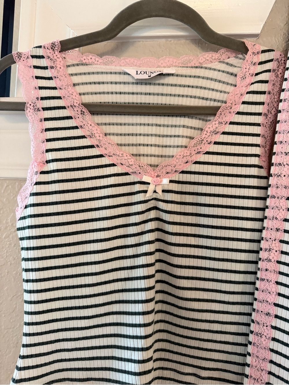 Lounge Striped Pajama Set with Pink Lace Trim - Picture 3 of 7